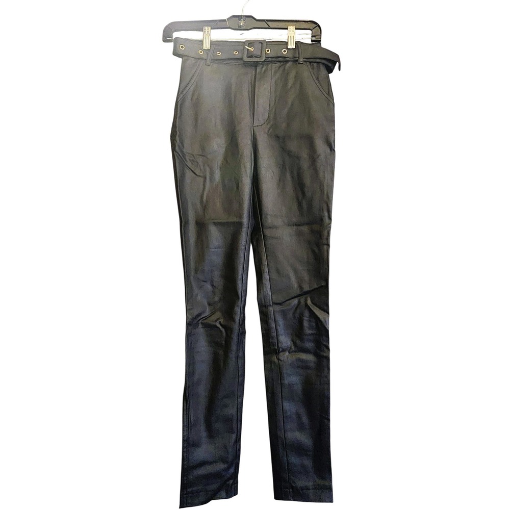OKBOTH Faux Leather Pants Womens S Black Excellent High Waist Belted Edgy Street